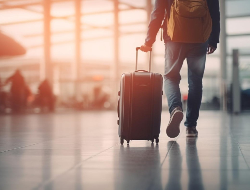 Hombre en el aeropuerto con su equipaje